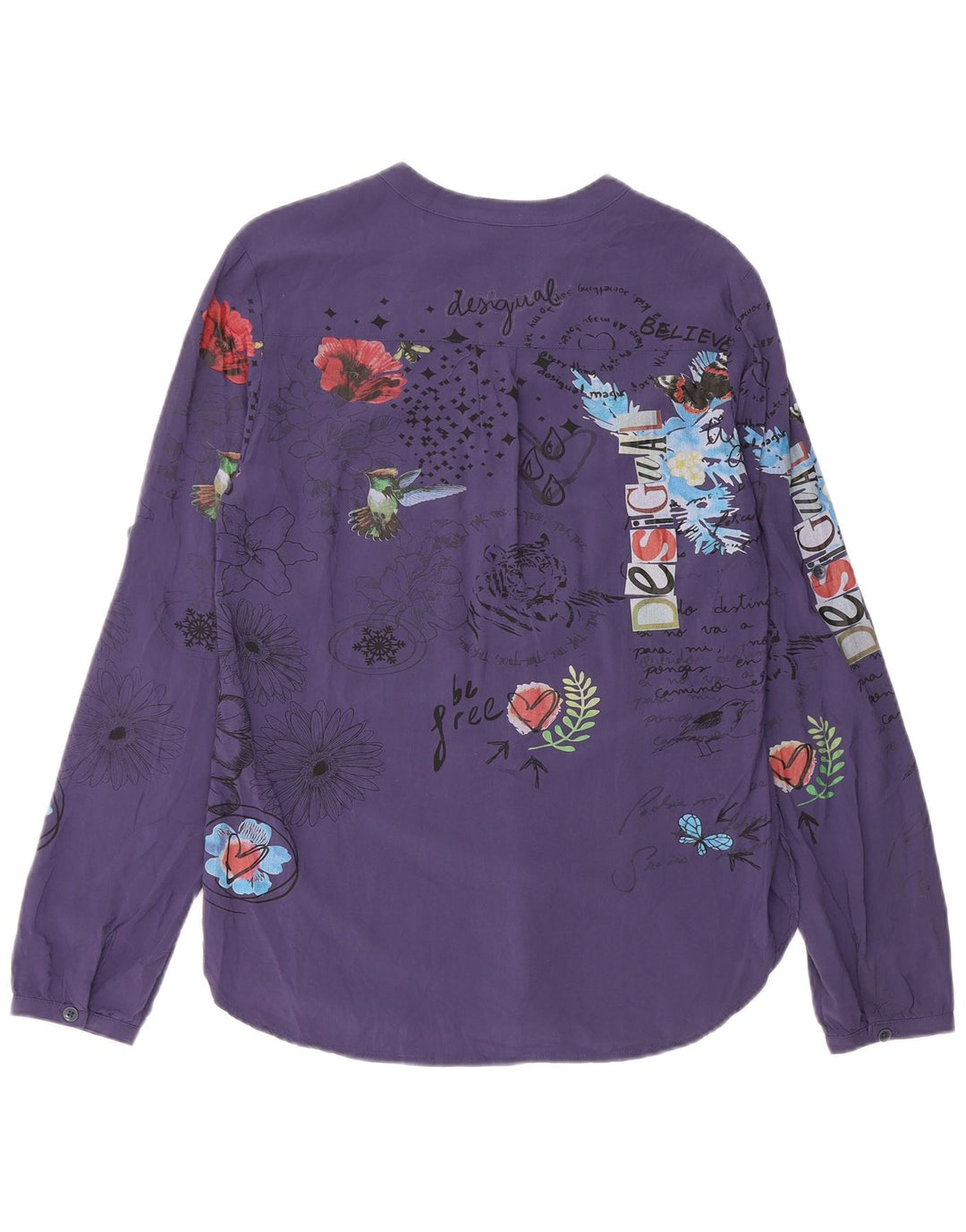 Desigual Dame Pullover Shirt UK 14 Medium Navy Blue Floral Viscose