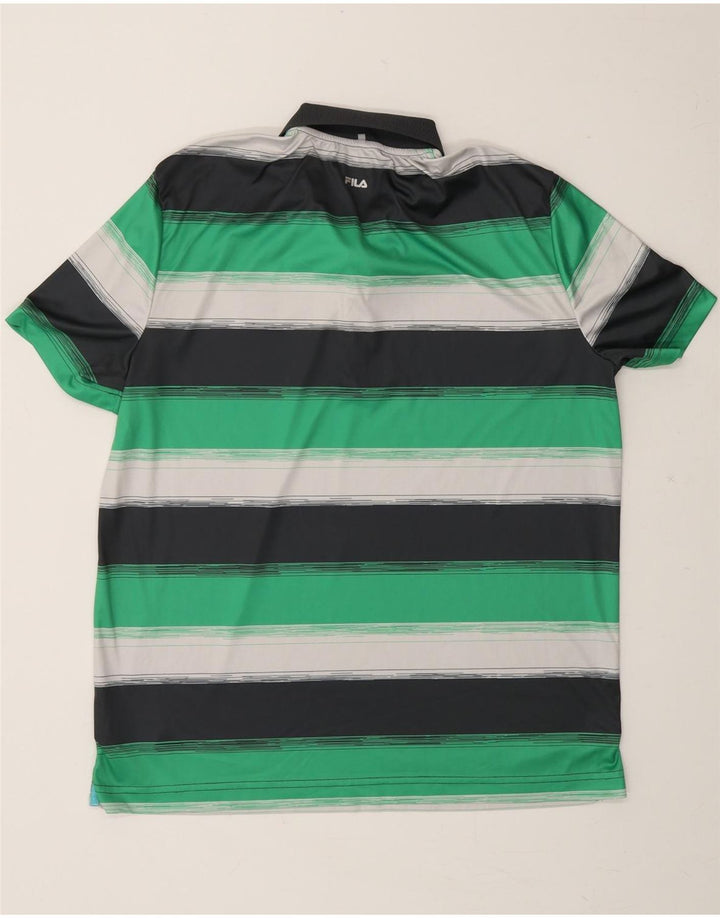 FILA Mens Polo Shirt IT 52 Large Green Striped Polyester Vintage Fila and Second-Hand Fila from Messina Hembry 
