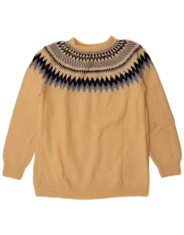 Vintage sweater med rund hals til mænd Medium Yellow Fair Isle
