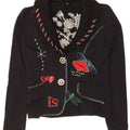 Vintage dame grafisk 2-knaps blazerjakke UK 12 Medium Black Floral