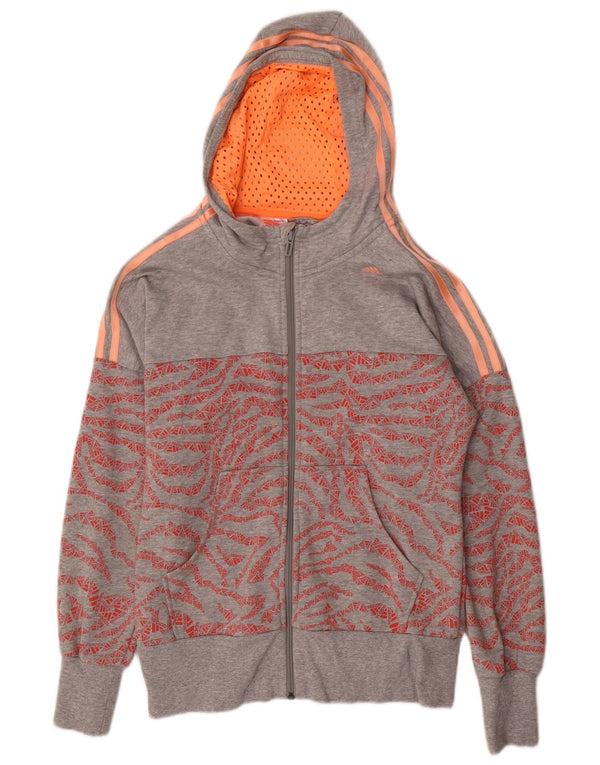 Adidas drenge Climalite grafisk hættetrøje med lynlås 14-15 år grå bomuld