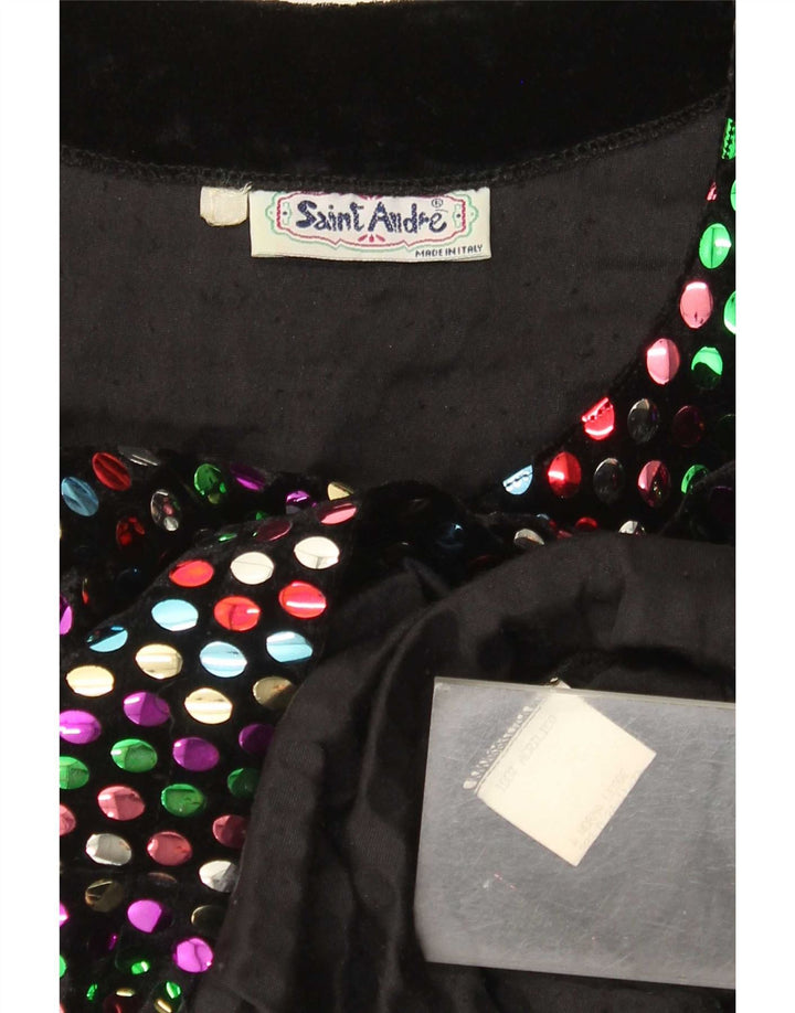 Vintage Dame Langærmet Skift Kjole UK 12 Medium Multicolored Spotted