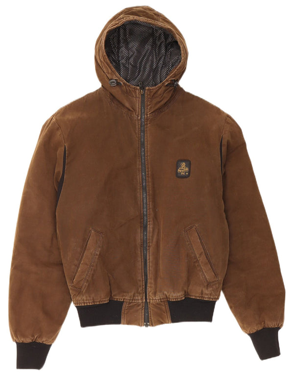 Refrigiwear Herre Hooded Bomber Jacket UK 38 Medium Khaki Colourblock Cotton