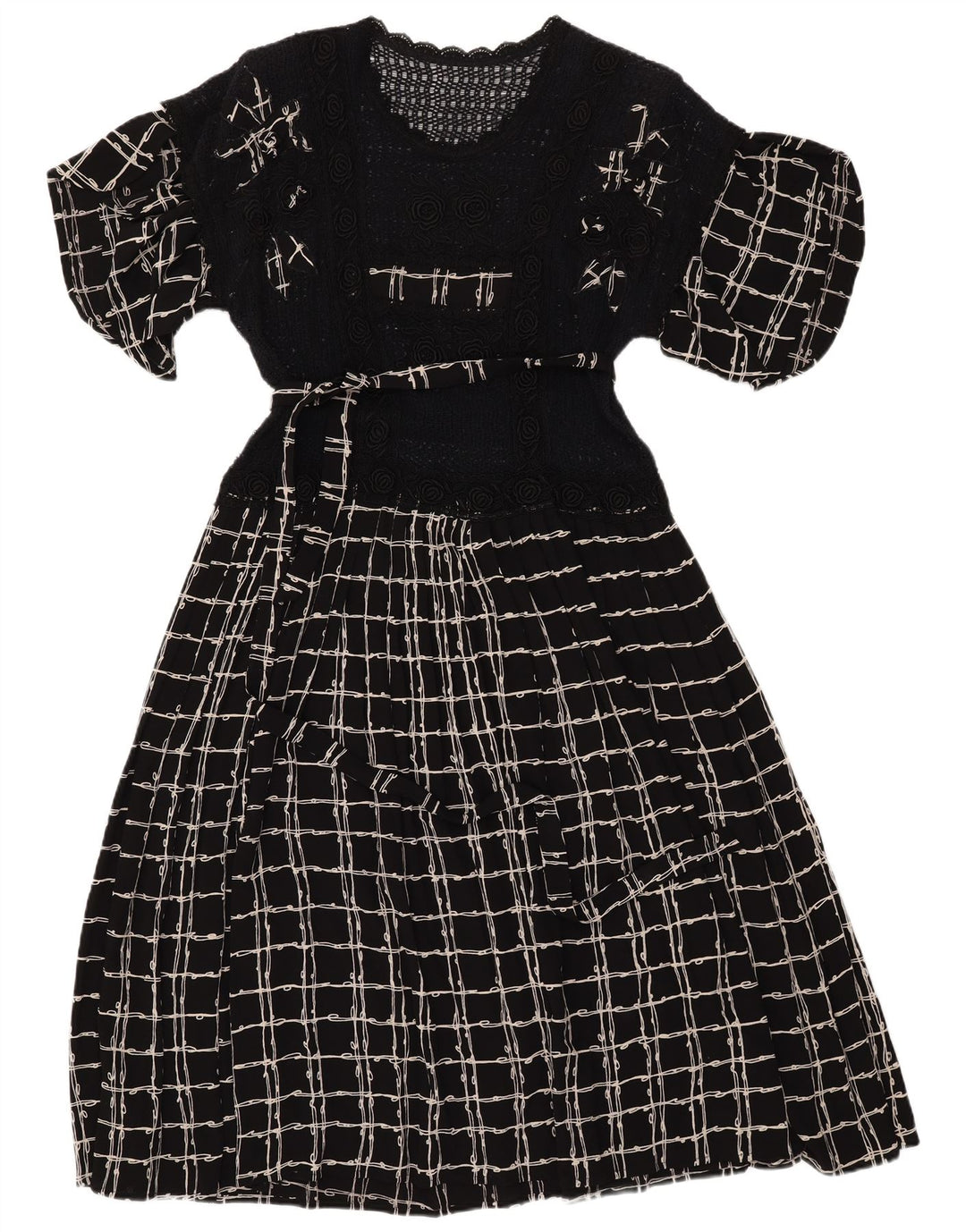 VINTAGE hæklet maxikjole til kvinder UK 12 Medium Black Check