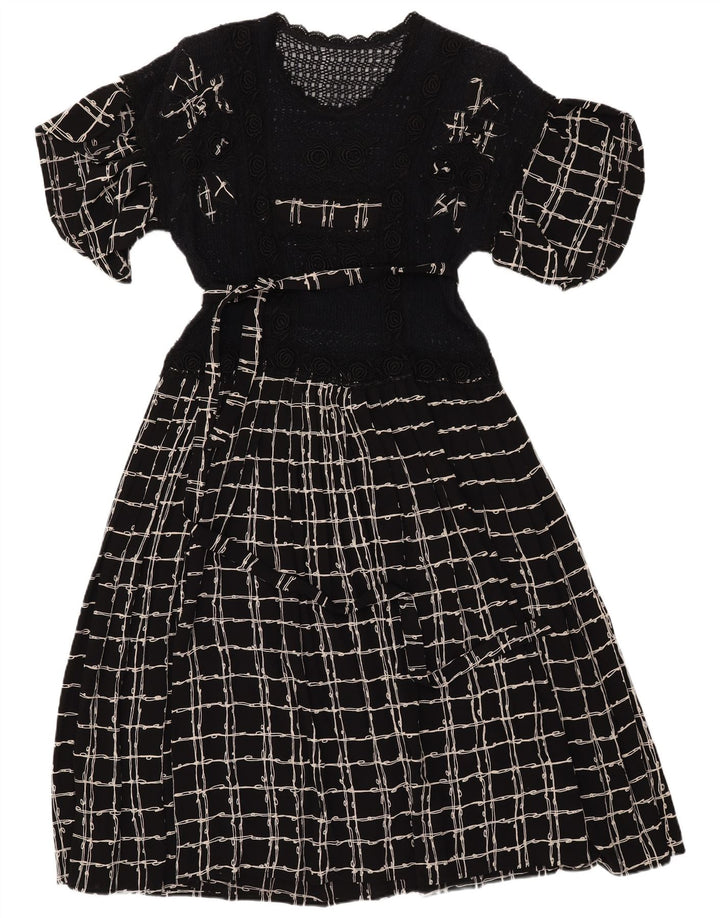 VINTAGE hæklet maxikjole til kvinder UK 12 Medium Black Check