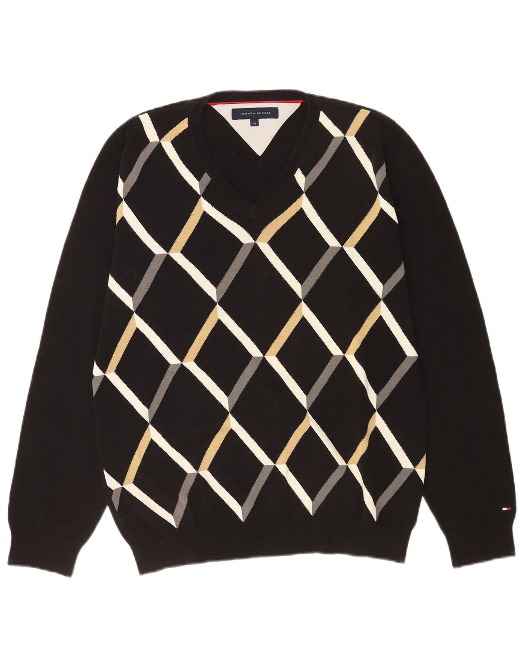 Tommy Hilfiger Herre V-hals sweater Medium Sort Argyle/Diamond