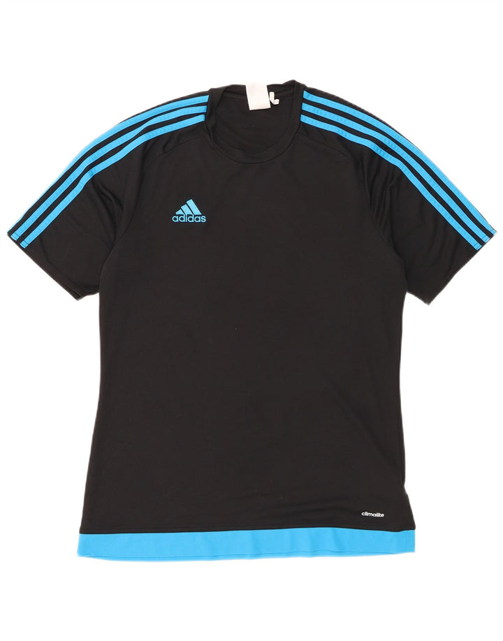 Adidas Herre Climalite T-Shirt Top Medium Sort Colourblock Polyester