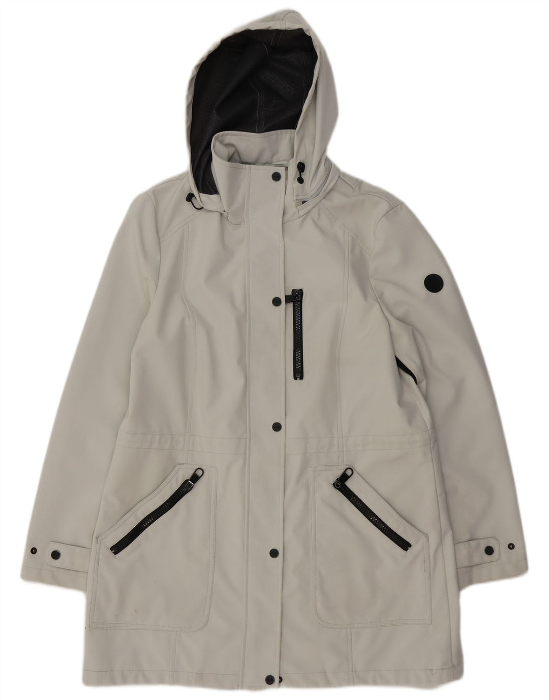 CALVIN KLEIN vindjakke med hætte til kvinder UK 16 Stor grå polyester