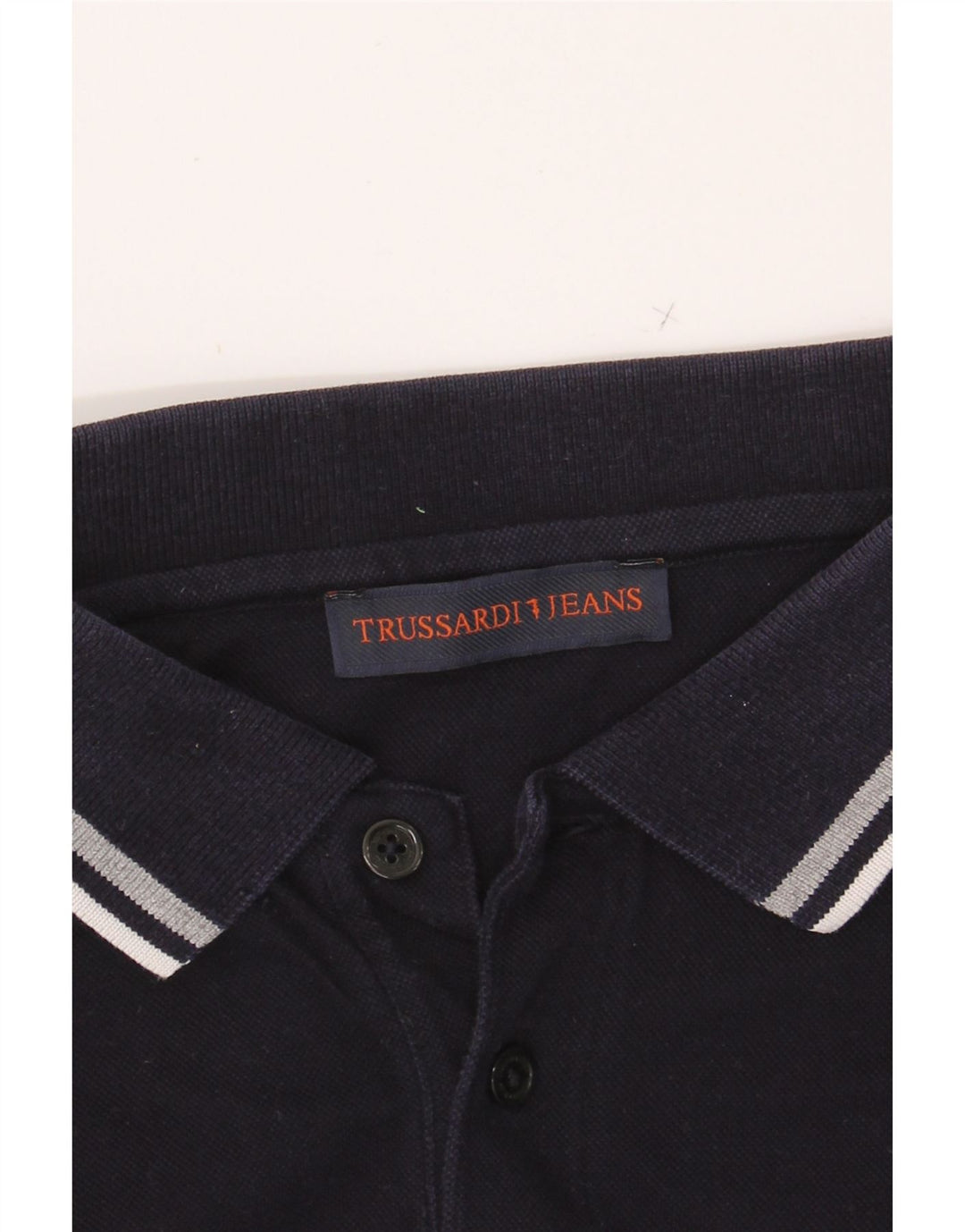 TRUSSARDI JEANS Mens Polo Shirt Large Navy Blue Vintage Trussardi Jeans and Second-Hand Trussardi Jeans from Messina Hembry 