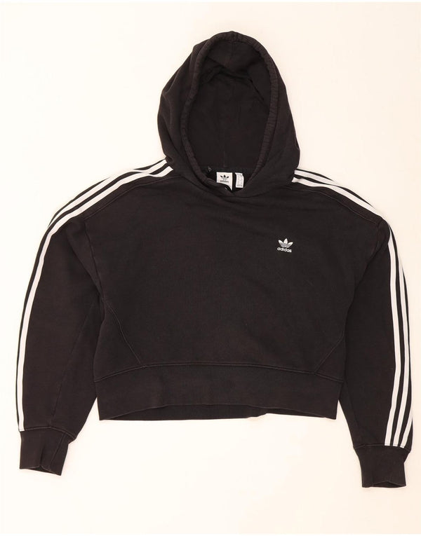 Adidas Womens Crop Oversized Hoodie Jumper UK 10 Small Black Bomuld