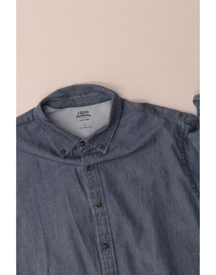 IZOD Herre Salt Vand Denim Skjorte Stor Blå Bomuld