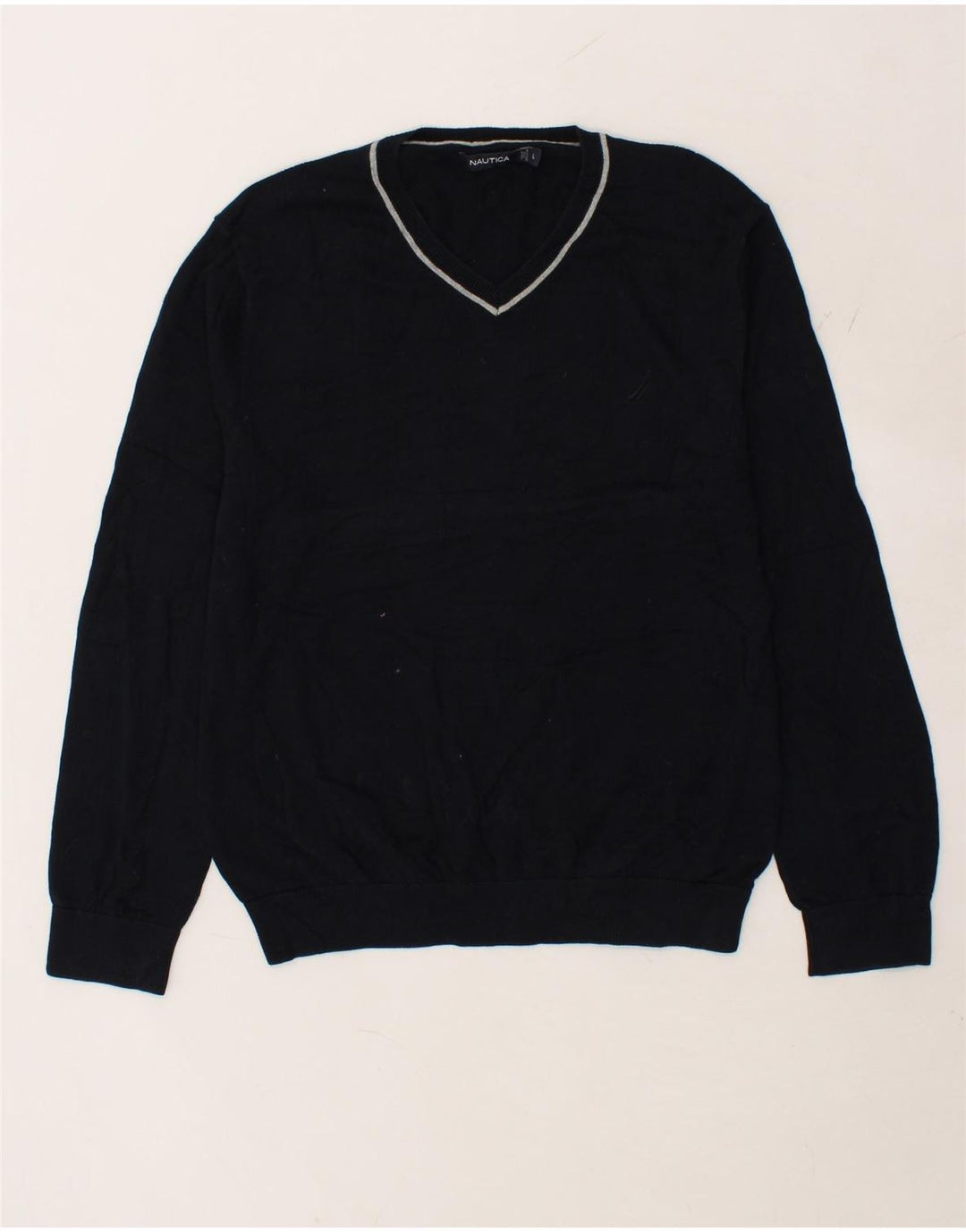 NAUTICA Mens V-Neck Jumper Sweater Large Black Cotton Vintage Nautica and Second-Hand Nautica from Messina Hembry 