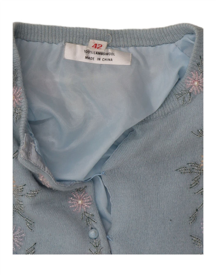 VINTAGE Womens Cardigan Sweater IT 42 Medium Blue Floral Lambswool Vintage Vintage and Second-Hand Vintage from Messina Hembry 
