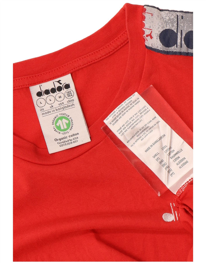 DIADORA Herre grafisk T-shirt Top Stor rød Colourblock Bomuld