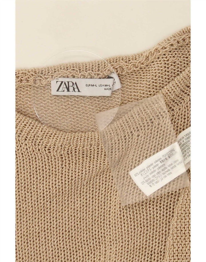 Zara Dame Boat Neck Jumper Sweater UK 14 Medium Beige Polyester