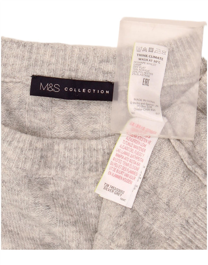 Marks & Spencer Dame Crop Crew Neck Jumper Sweater UK 12 Medium Grey
