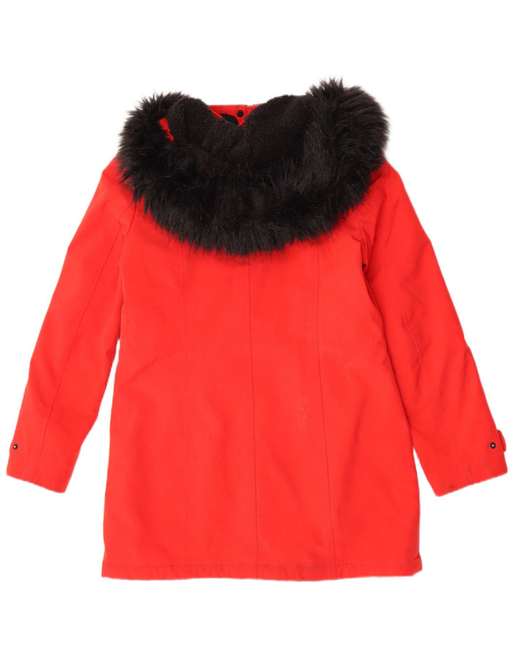 Calvin Klein Dame Hooded Parka Jacket UK 10 Small Red Polyester