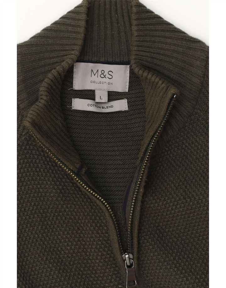 Marks & Spencer Herre Cardigan Sweater Stor Grøn Bomuld