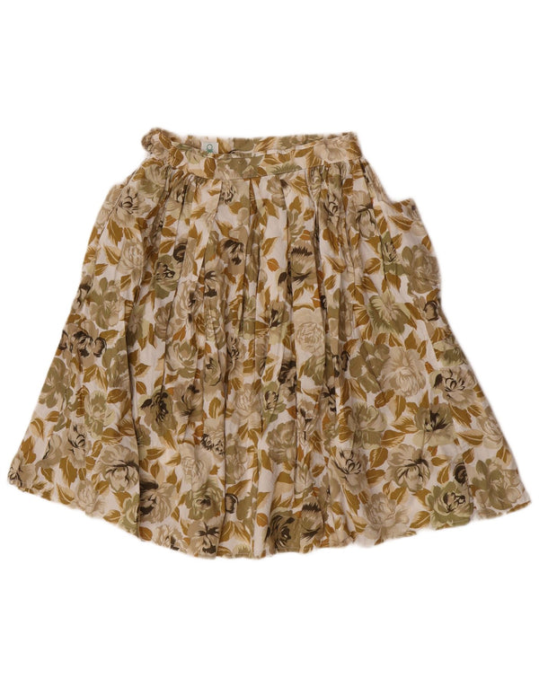 Benetton Kvinder Højtalje Plisseret Nederdel IT 42 Medium W26 Beige Floral