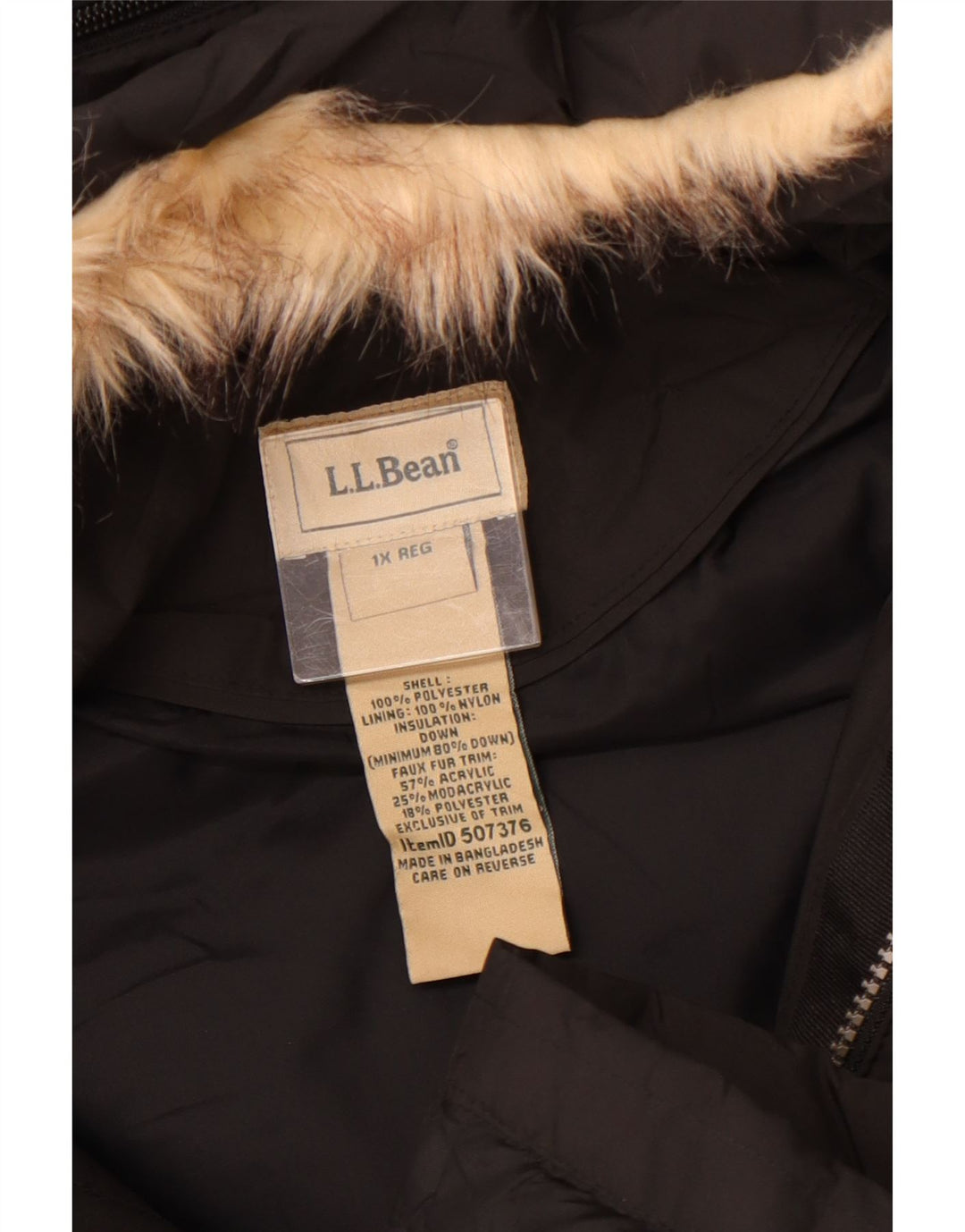 L.L.BEAN Dame Oversized hætte polstret frakke UK 18 XL sort polyester