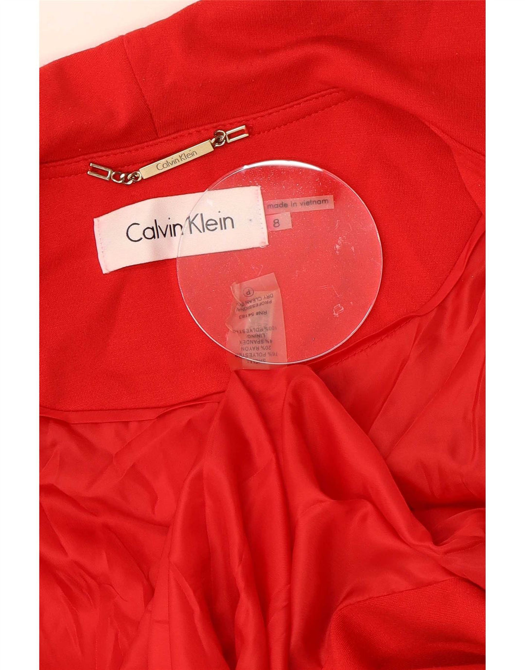 Calvin Klein Dame 3/4 ærmet åben blazerjakke US 8 Medium Rød Polyester