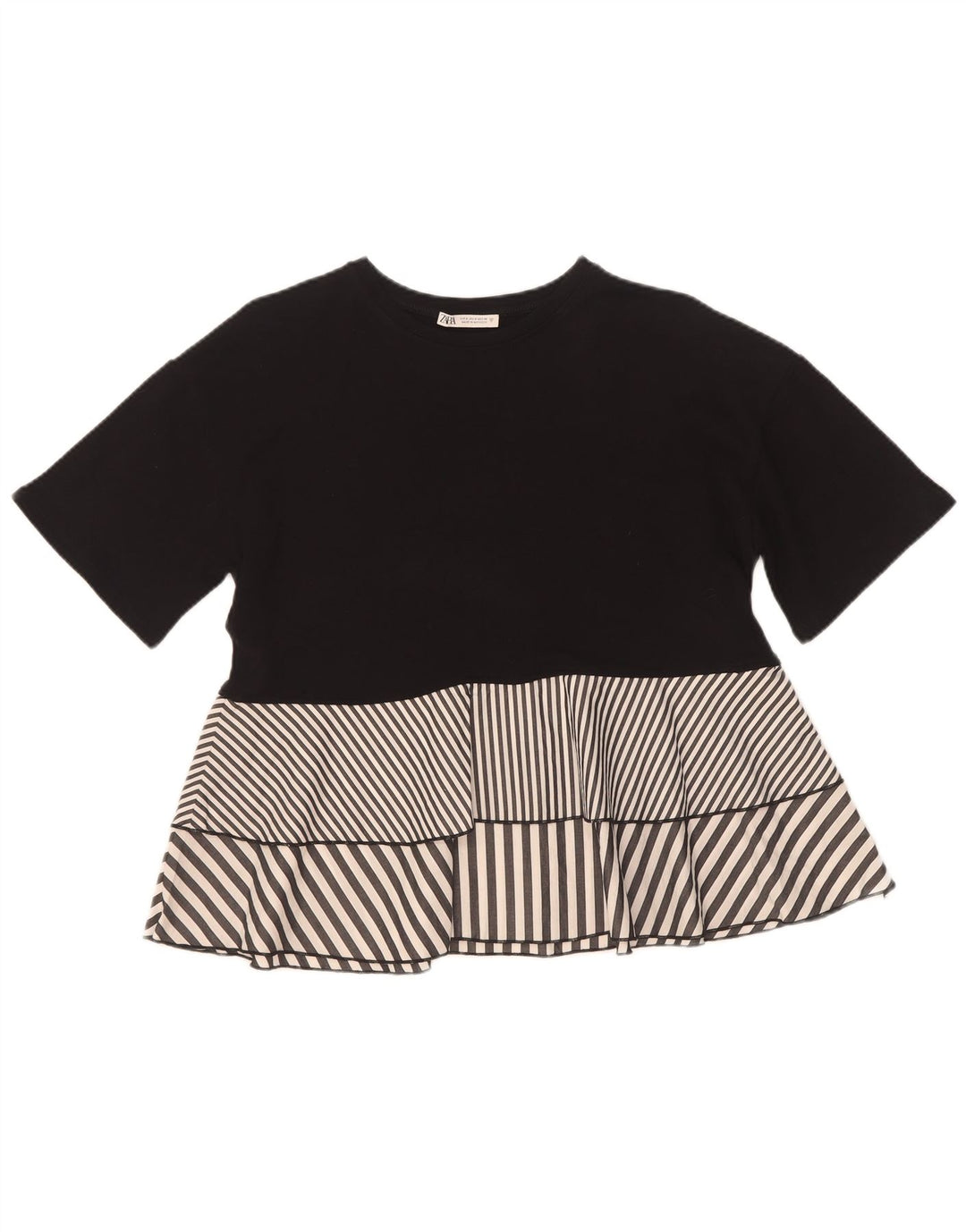 Zara Dame Bluse Top UK 10 Lille Sort Stribet