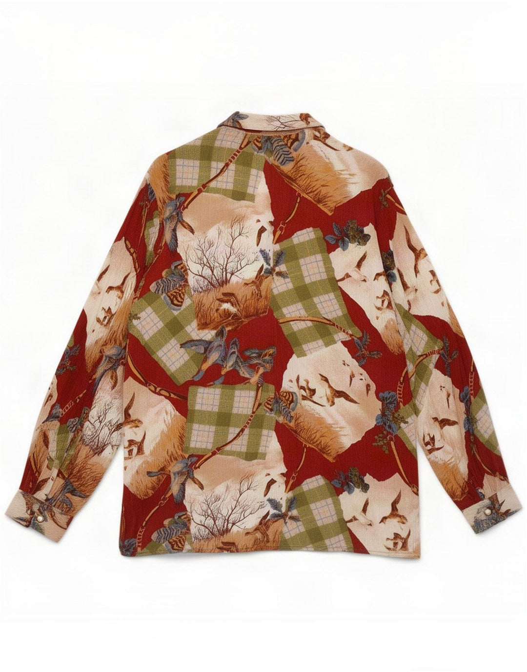 Vintage dameskjorte bluse UK 16 Stor flerfarvet Patchwork Nature