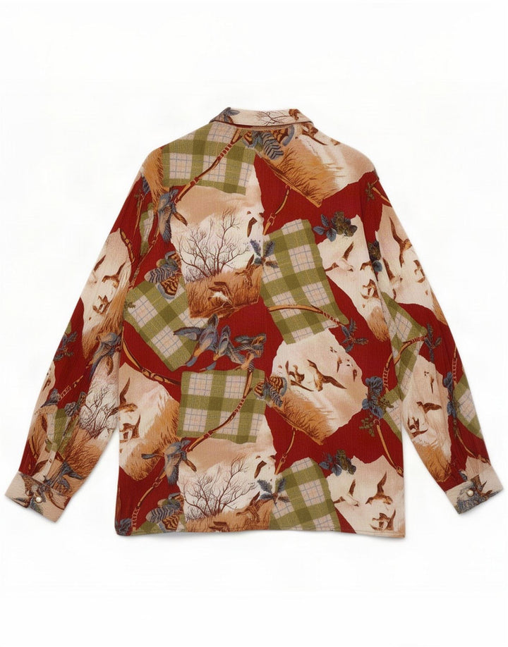 Vintage dameskjorte bluse UK 16 Stor flerfarvet Patchwork Nature