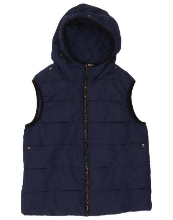 Zara Herre Hætte polstret Gilet UK 36 Small Navy Blue Polyester