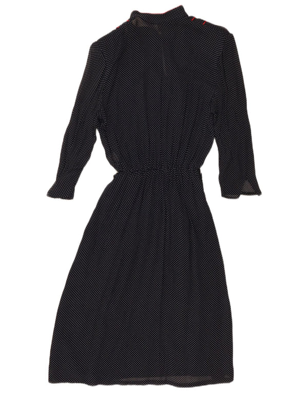 Vintage dame 3/4 ærmet A-line kjole IT 44 Medium marineblå plettet