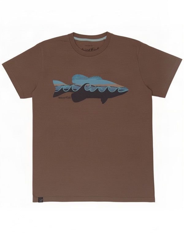 Weird Fish Herre grafisk T-shirt Top Medium Brun Bomuld