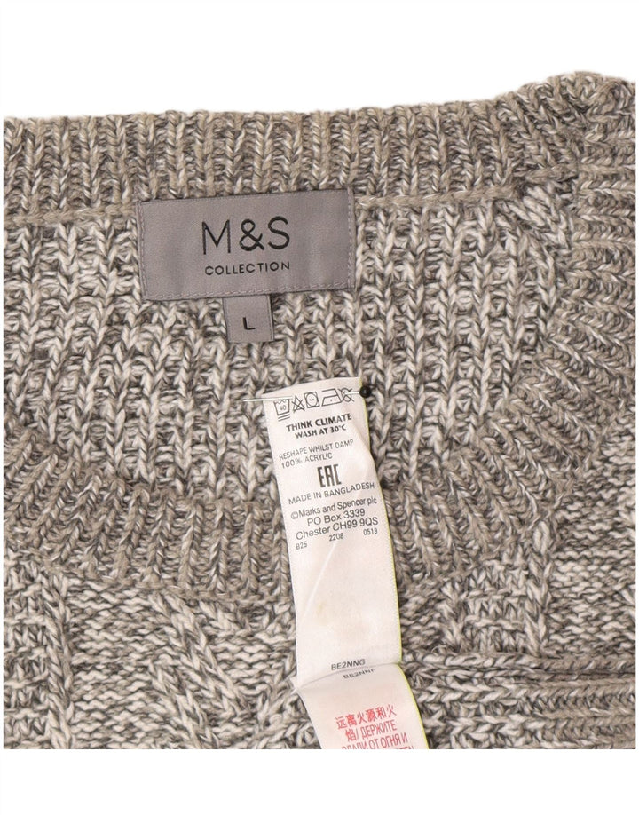Marks & Spencer dame sweater med rund hals, stor grå flækket klassisk