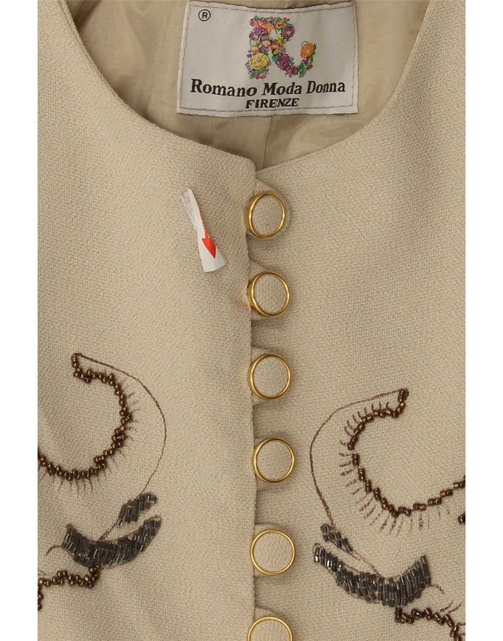 Vintage grafisk blazerjakke til kvinder IT 42 Medium Beige Animal Print