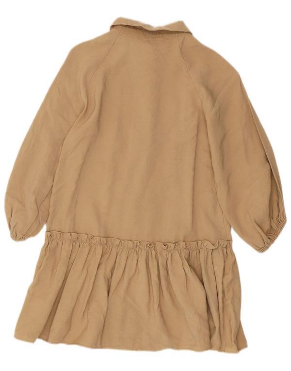 Zara Girls Ruffle Drop Waist Dress 9-10 Years Beige Viscose
