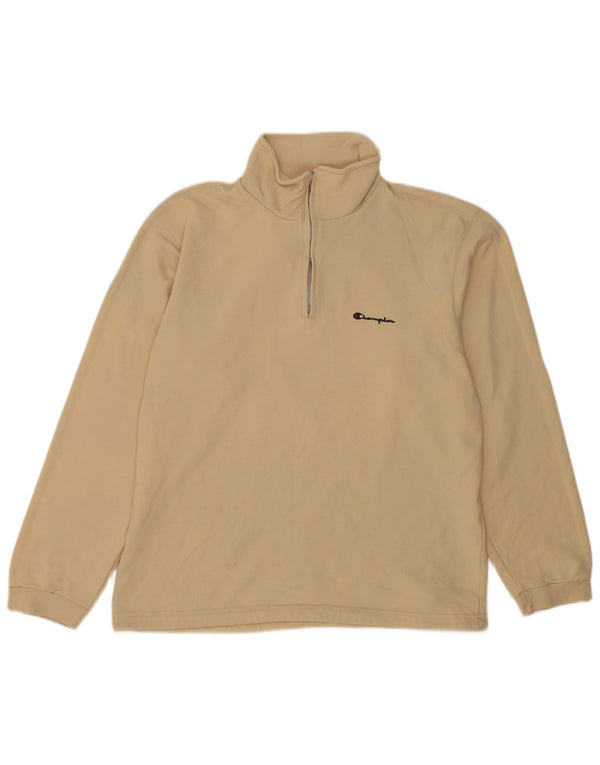 Champion Herre Zip Neck Sweatshirt Jumper XL Beige Bomuld