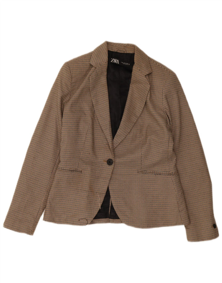 Zara Dame 1-knaps blazerjakke EU 38 Lille brun Houndstooth