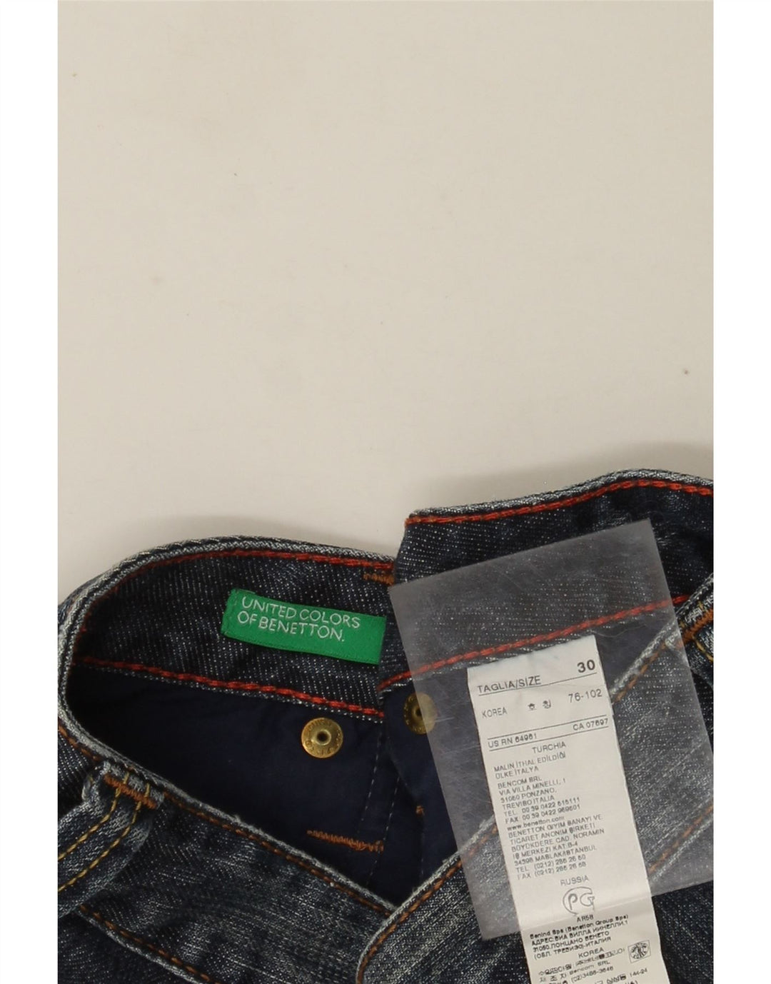 Benetton Herre Denim Shorts W30 Medium Blue Bomuld