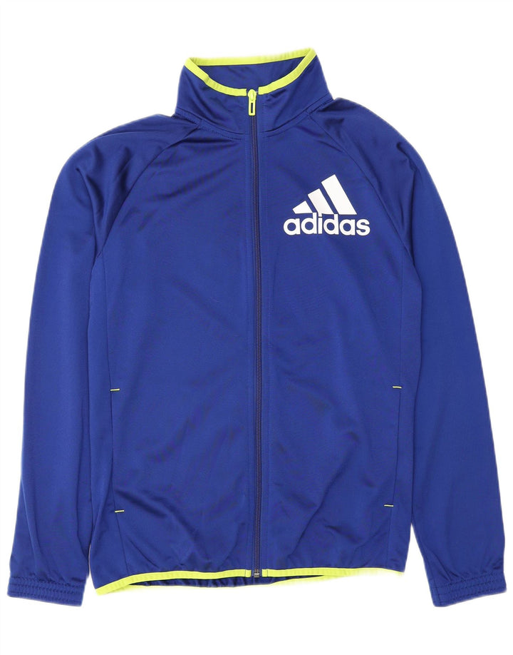 ADIDAS Boys Graphic Tracksuit Top Jacket 13-14 Years Blue Polyester