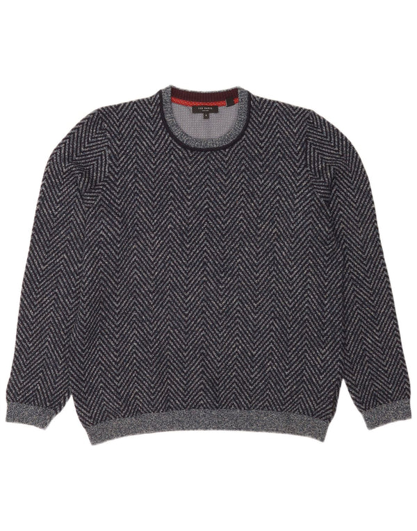Ted Baker Herre sweater med rund hals str. 5 XL Marineblå Chevron Bomuld