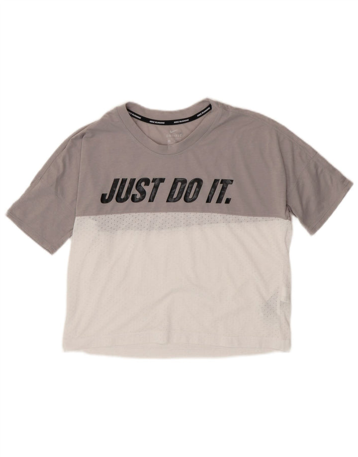 Nike Womens Crop Oversized grafisk T-shirt top UK 10 Lille grå polyester