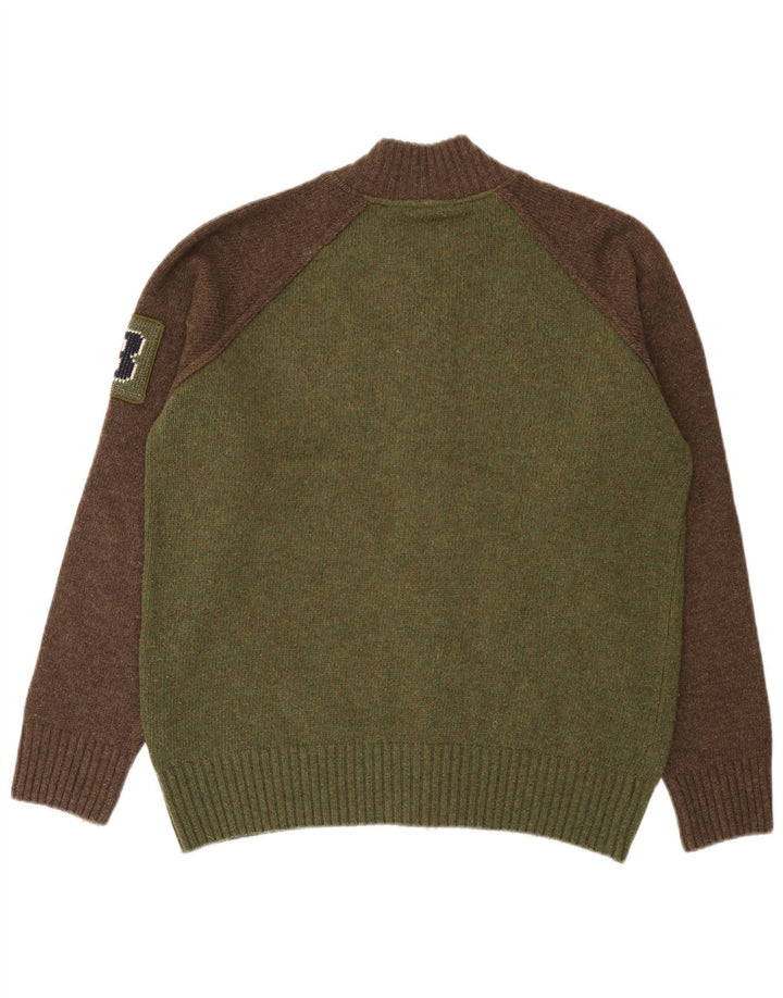 Woolrich Herre Grafisk Cardigan Sweater Stor Grøn Colourblock Uld