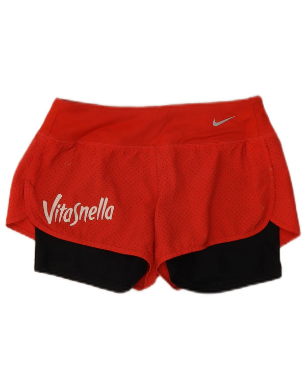 Nike Dame Dri Fit grafiske sportsshorts UK 8 Small Red Colourblock