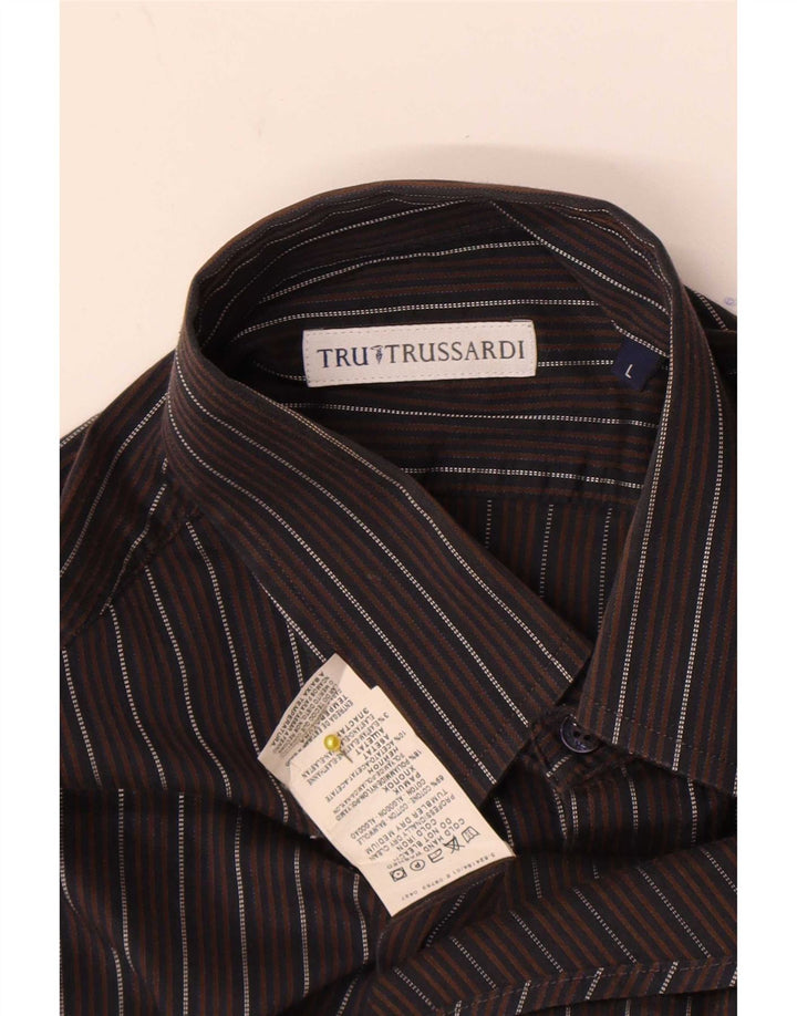 Trussardi herreskjorte stor brun stribet bomuld