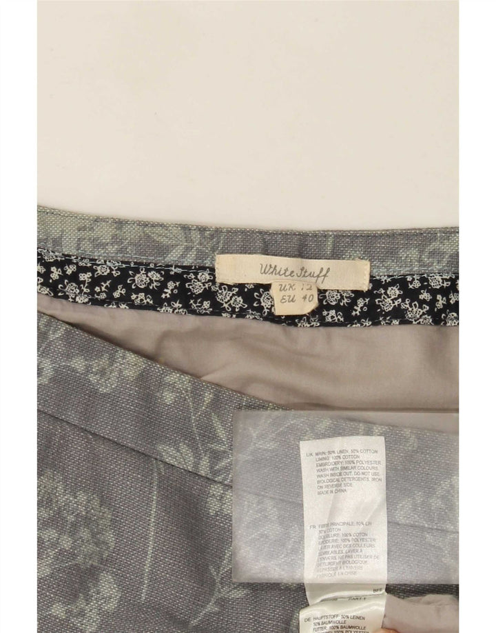 White Stuff Midi-nederdel til kvinder UK 12 Medium W32 Grå blomsterlinned