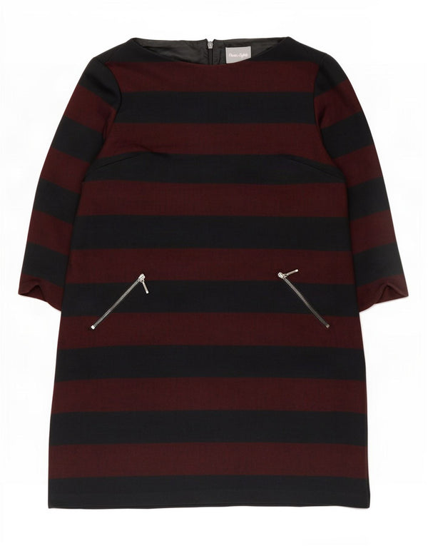 Phase Eight Dame 3/4 ærmet Skift Kjole UK 16 Large Bourgogne stribet