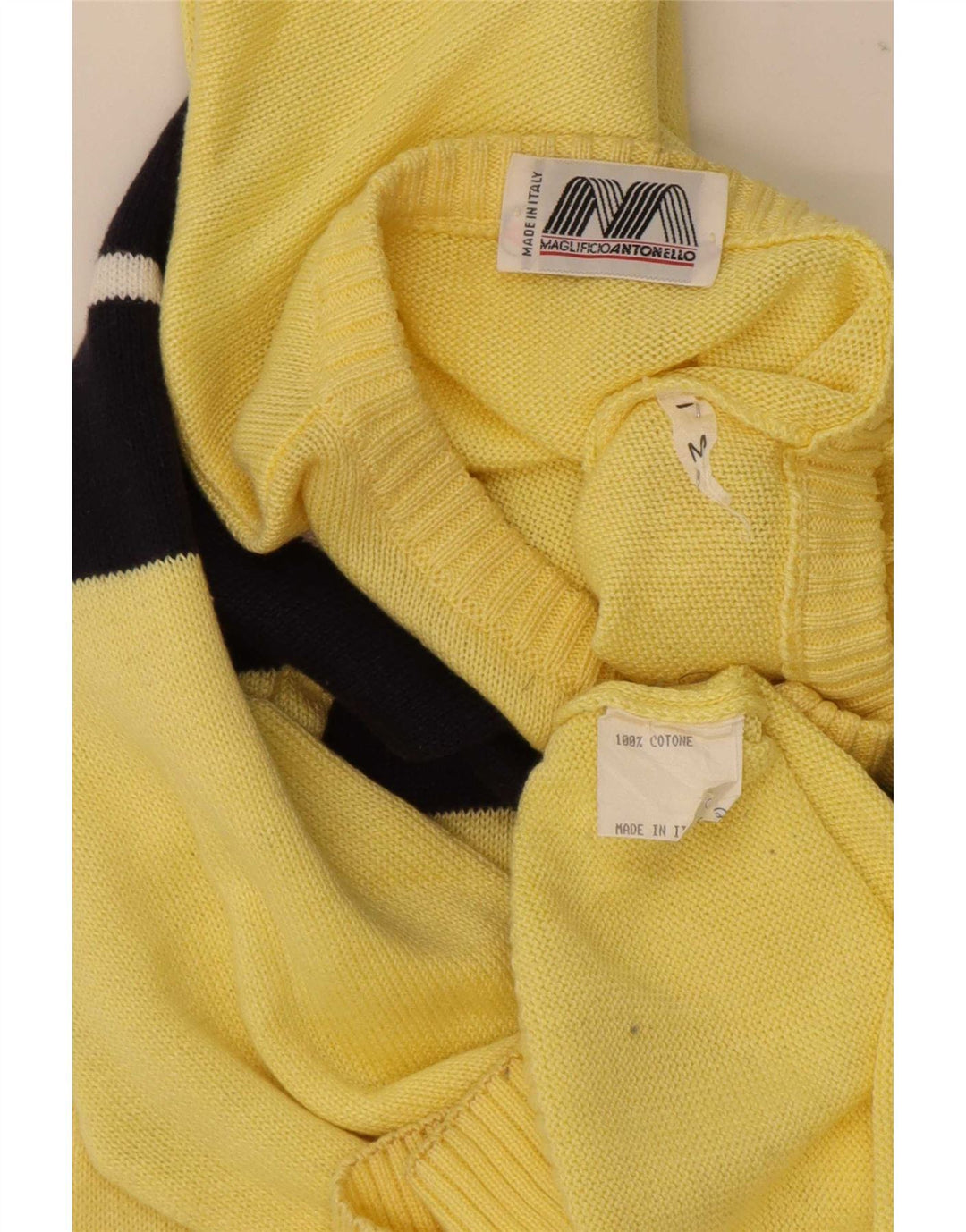 Vintage Herre Button Neck Jumper Sweater Medium Gul Colourblock Bomuld