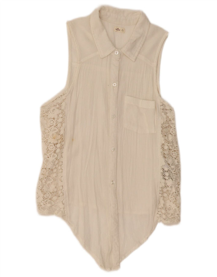 Hollister ærmeløs skjortebluse til kvinder UK 14 Medium Beige Bomuld