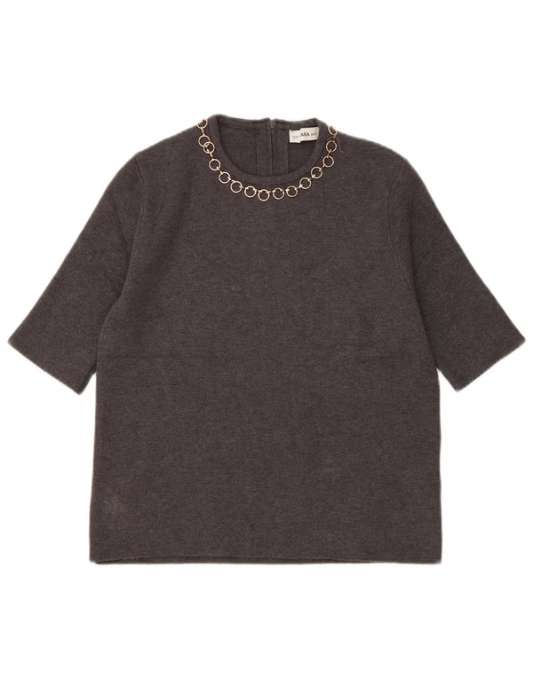 Zara Womens Crop Bluse Top UK 10 Small Grey Viscose