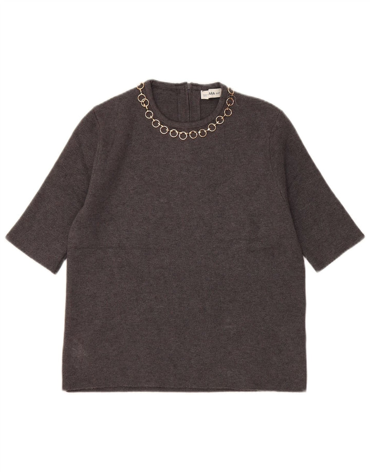 Zara Womens Crop Bluse Top UK 10 Small Grey Viscose