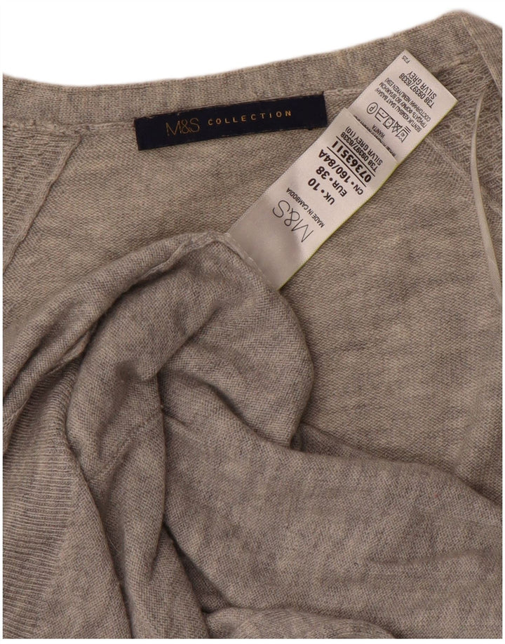 Marks & Spencer Dame Longline Open Cardigan Sweater UK 10 Small Grey Wool